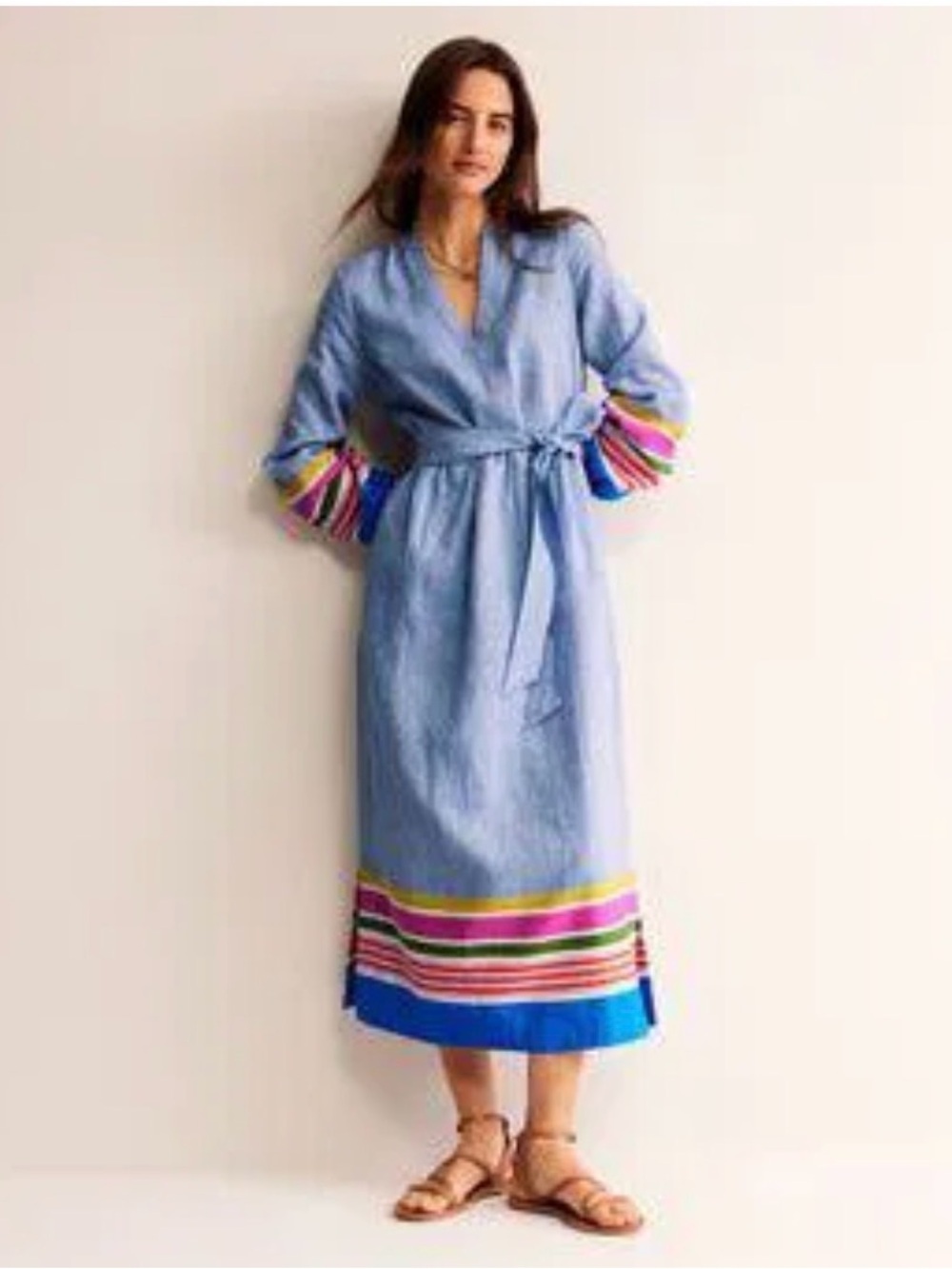 New Boden Light Blue Maxi Dress Linen Cotton Blend - Picture 2 of 9